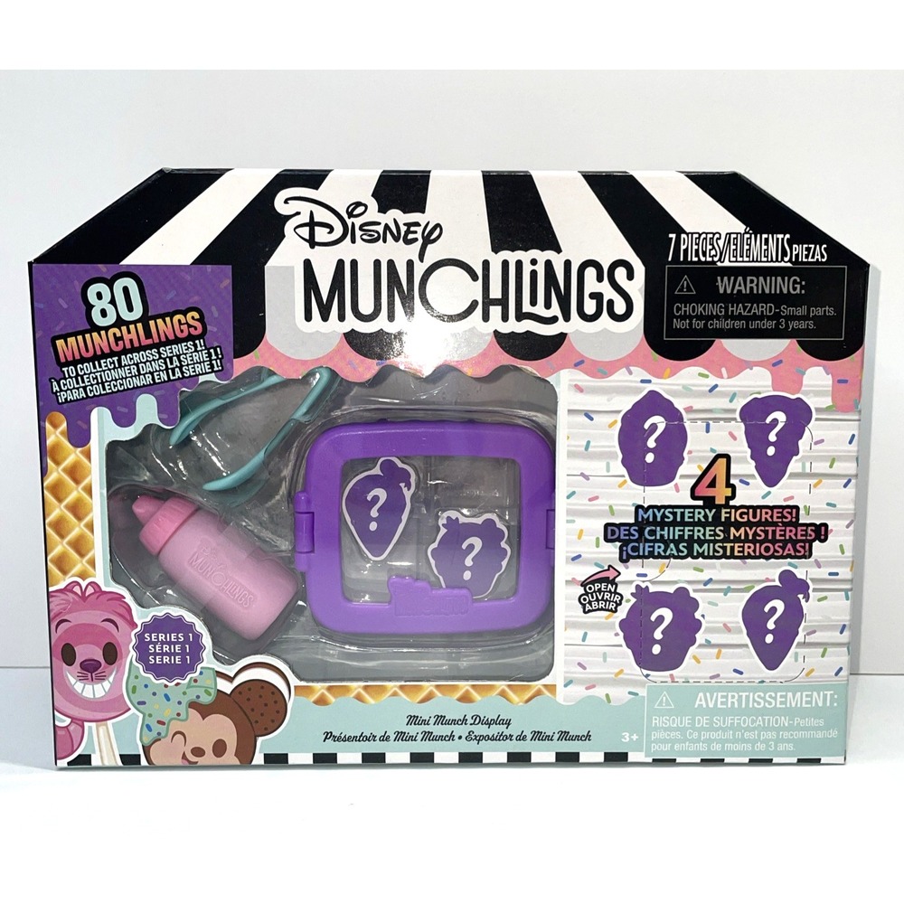 Disney Munchlings Mini Munch Purple Display SERIES 1 w/Scented 4 Figures 7pc New